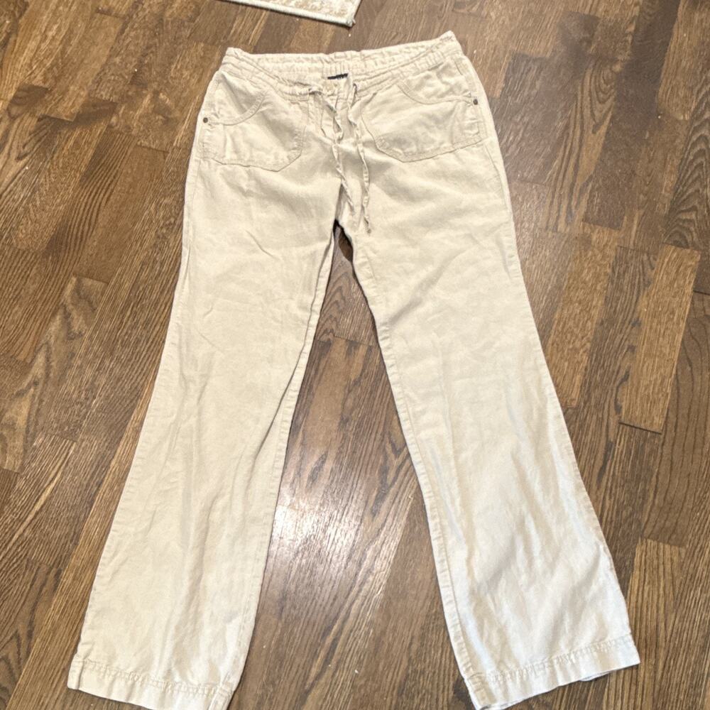 Cynthia Rowley Women’s Beige Solid Pant Flat Front Linen Blend Drawstring Size 4